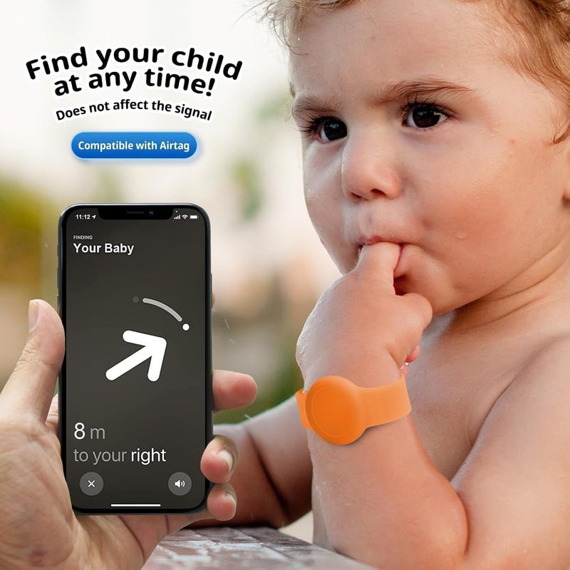Foweroty for AirTag Bracelet for Kids, Waterproof Cute Print for Air tag Holder for Kids with Soft Silicone Full Coverage Anti-Lost Hidden for Airtag Wristband Accessories for Child, Luminous Orange - Image 5